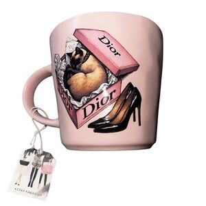 Amanda Greenwood Art Pink Mug with Cat and Shoe Art